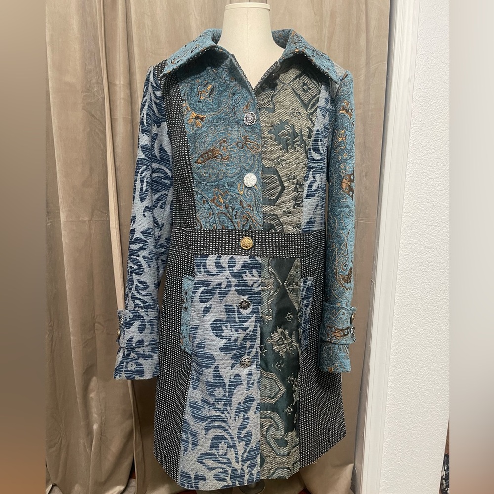 Venus Multi Color Blue Pattern Coat